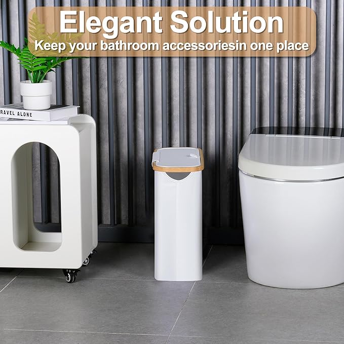 efluky Toilet Paper Basket 28L, Toilet Paper Holder with Lid for Bathroom, Free Standing Storage Organizer Holds Up to 9-12 Rolls (White, 1)