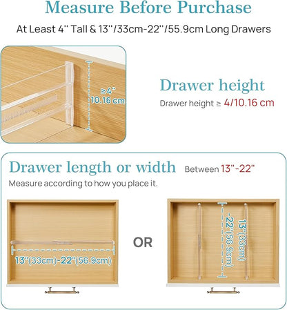 Vtopmart 4 Pack Drawer Dividers for Clothes, 4" High 13"-22" Adjustable Expandable Dresser Drawer Organizer, Clear Plastic Separators for Dresser, Baby Clothing, Underwear, Cosmetic, Toiletries