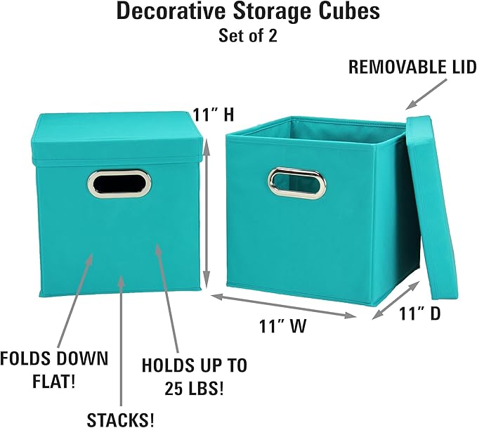 Household Essentials 36-1 Decorative Storage Cube Set with Removable Lids | Aqua | 2-Pack