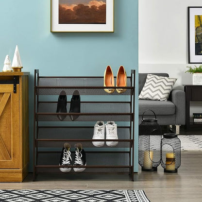 Tangkula 4-Tier Metal Shoe Rack, Stackable Flat & Slant Adjustable Shoe Storage Stand, Space Saving Shoes Shelf, Freestanding Shoes Rack Organizer for Entryway, Hallway