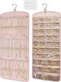 BAGSMART Hanging Jewelry Organizer, Necklace Holder Anti-tangle Earrings Rings Hanger with 20 Jewelry Bags Travel Storage Roll with Pockets Hang on Closet, Wall, Door,1 Piece, Large Pink