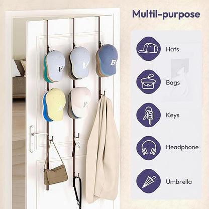 SWTYMIKI Over Door Hat Rack - 3 Packs Metal Hanging Hat Organizer with 12 Hooks Design, Baseball Cap Hanger Organizer Storage Holds up to 60 Caps for Door, Bedroom, Closet