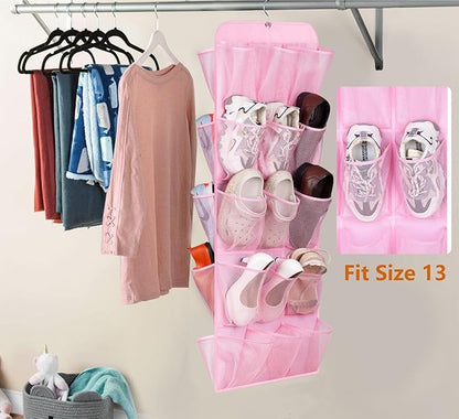 MISSLO Pink Hanging Shoe Organizer 30 Pockets with Rotating Hanger 28 Large Pockets Over The Door Shoe Rack