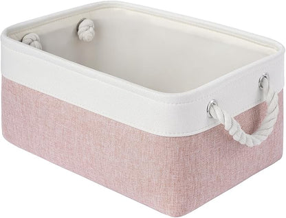 Storage Baskets for Shelves 13.8x9.8x6.7 Inch, Foldable Fabric Storage Bins with Handles, Small Storage Baskets for Organizing Closet, Office, Home Organization (1-Pack, White&Pink)