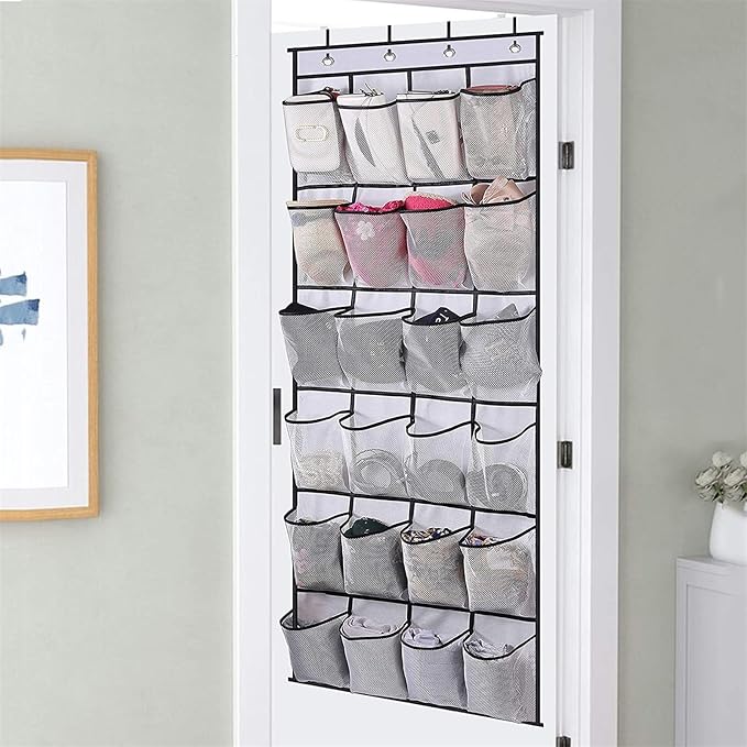 Shoe Rack for Closet Front Door Entrance Entryway Cabinet Hanging Organizer,Shoe Organizers Over The Door Bedroom Bathroom Space Saving Portable Clear 28 Pocket Mesh Breathable Hanger(White)