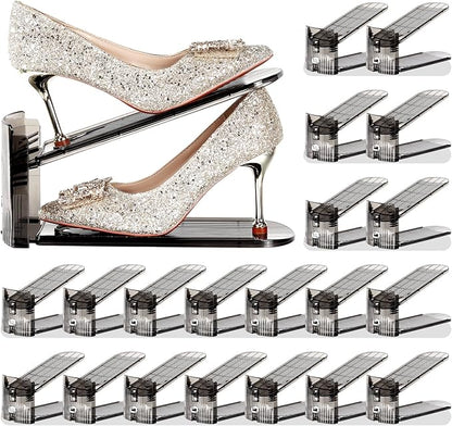 Shoe Slots Organizer 20 Pack - Shoe Stacker,3 Levels Adjustable,Space Savers 50%,Double Layer Holders for Closet (Black),Organizador de Zapatos