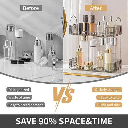 YCIA&DONE Bathroom Organizer Countertop, Makeup Storage, Skincare Cosmetic Tray Shelf, Perfume Holder Rack for Vanity Counter, Large Capacity, Easy to Install, Clean, 2 Tiers, Smoky Gray