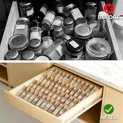 UFORU Acrylic Spice Drawer Organizer 4 Tier(8 Packs),Expandable from 11" to 22" Seasoning Organizer Tray for Kitchen - Clear Tiered Spice Rack for Drawer, No Assembly Required(Jars Not Included)
