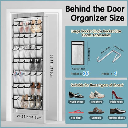 Kotkn 35 Compartment Over The Door Storage - Breathable Mesh Hanging Organizer with Large Pockets, Space Saving Design for Men & Women's Footwear, Closet, Bedroom （White）