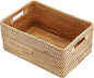 Hipiwe Handwoven Rattan Basket Wicker Storage Basket Box with Build-in Handles Natural Open Storage Bin for Shelf Bathroom Living Room Kitchen, 13" x 8.7" x 5.9"