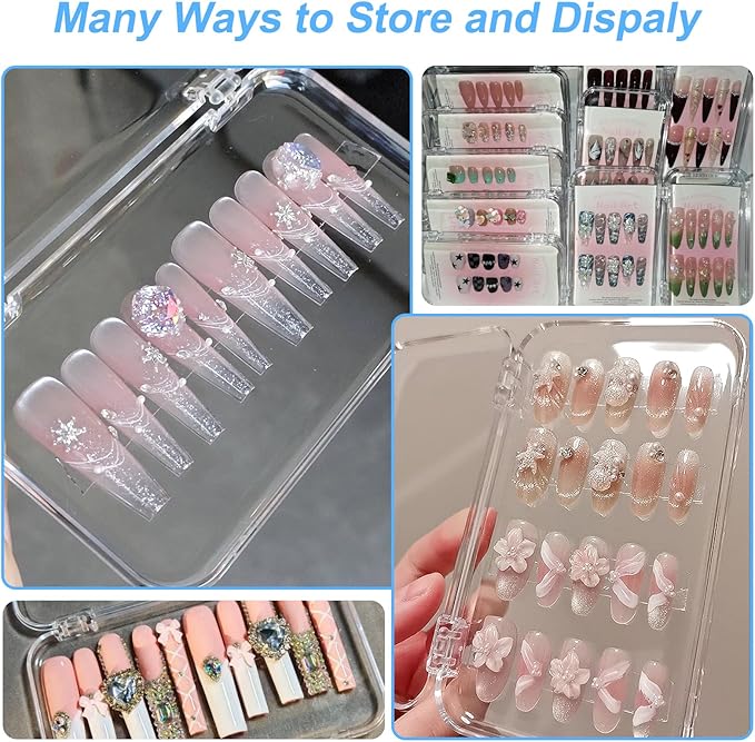 14Pcs Press On Nail Packaging Box Large,Press on Nail Storage Boxes for Press Ons Long, fit XL-3XL False Nail Display Cases with 60 Pcs Adhesive Tape, Plastic Clear Box for Fake Nails Storage Business