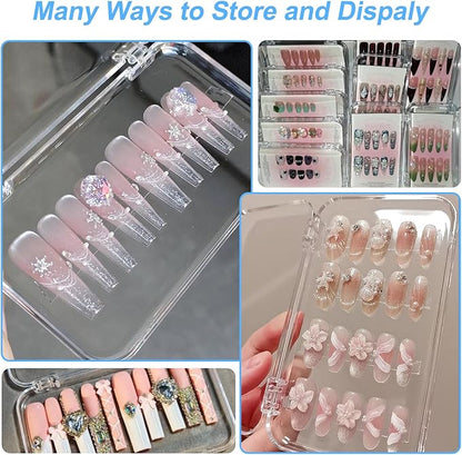 14Pcs Press On Nail Packaging Box Large,Press on Nail Storage Boxes for Press Ons Long, fit XL-3XL False Nail Display Cases with 60 Pcs Adhesive Tape, Plastic Clear Box for Fake Nails Storage Business