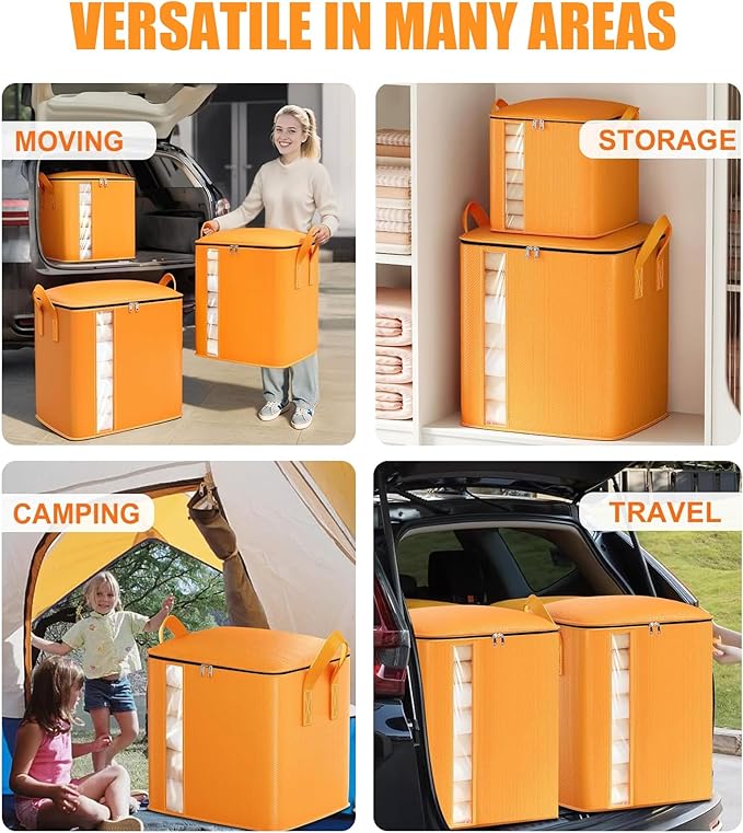 Heavy Duty Moving Bags, Large Reusable Moving Totes with Strong Handles, Waterproof Packing Bags for Moving & Storage, Space Saving Moving Bags for Clothes, Bedding, Toys.(4pcs Large)