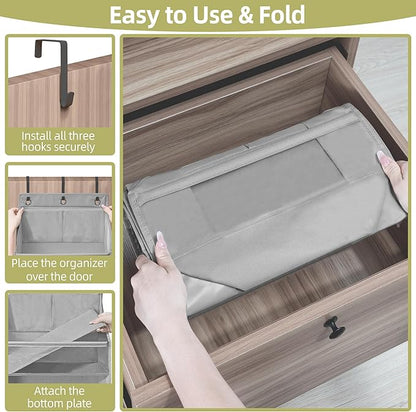 Over Door Organizer with 6 Extra Large Pockets and 12 Side Pockets, Large Capacity Hanging Storage Organizer with Clear Window for Shoes, Diapers, Grey, 6 Layers, 1-Pack