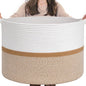 CHICVITA XXL Extra Large Blanket Basket, Cotton Rope Storage Basket for Organizing, Home Decor Woven Basket for Laundry Baby Nursery Decorative Toy Bin, White and Brown, 22" x 22" x 14"