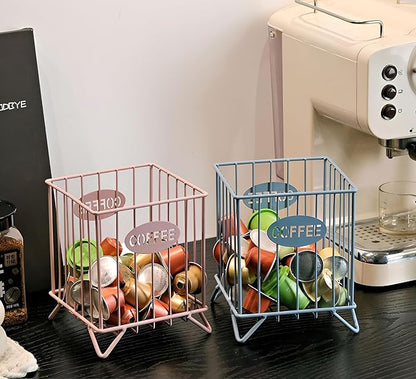 Coffee Pod Holders for Counter, K-Cup Holder, Metal Coffee Pod Basket, Espresso Pods Organizer, Coffee Station Accessories (Pink)