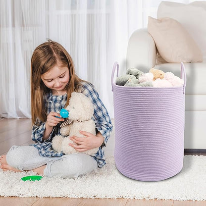 Woven Cotton Rope Laundry basket-15”X20” Laundry Hamper-Rope Storage Basket for Dirty Clothes, Toys and Blankets Perfect for Bathroom, Baby nursery and Living Room Storage (purple)