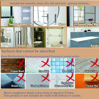 No-Drill Wall Mount Storage Box, Wave-Grip Suction Cup Bathroom Organizer, Transparent PET Shower Caddy for Cosmetics Toiletries Kitchen Countertop, Small Size