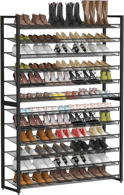 Metal Shoe Rack,Large 12 Tier Shoe Organizer, Heavy Duty Metal 6-Tier Stackable Shoe Storage Vertical Shoe Rack for Closet Front Door Entrance,Entryway,GarageUp to 76 Pairs,Black