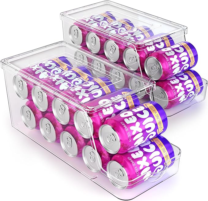theaoo 6 Pack Clear Storage Bins with Lids Stackable AND Soda Can Dispenser for Refrigerator with Lids