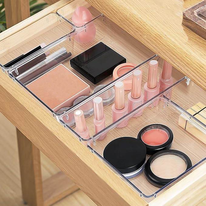 StorMiracle 10 PCS Drawer Organizer Set,4 Varied Size Bathroom and kitchen Drawer cabinet organizer Trays, Clear Storage Bins for Makeup, Jewelry, Utensils and Gadgets