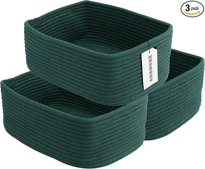 XUANGUO Small Woven Storage Baskets 13“X9”X5“ Decorative Rope Bins for Organizing Shelves, Closets, and Toys, Empty Gift Baskets, Cute Organizer Basket for Home and Office (dark green, Large)
