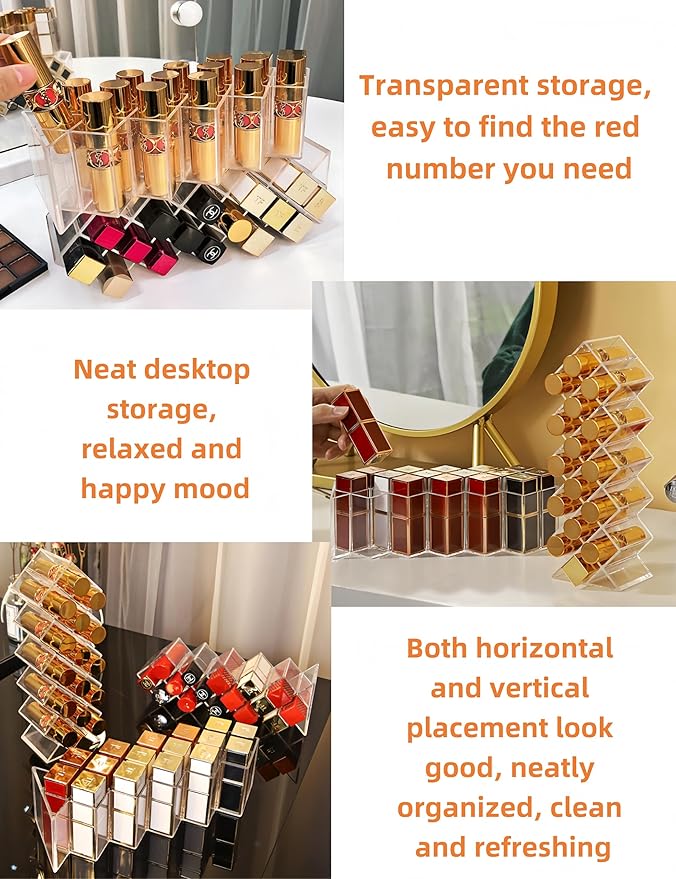 1 Pack Stackable Lipstick Holder, Acrylic Lipstick Tower Gloss Storage Stand, Perfect Lipgloss Organizers for Makeup Vanity Display