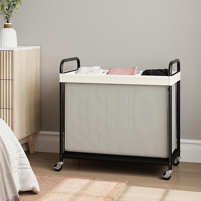 ELYKEN Laundry Hamper 3 Section, 120L Rolling Laundry Sorter with Removable Liner Bag, Laundry Basket with Wheels, Steel Frame with Metal Handle, Clothes Hamper Cart for Laundry Room & Bedroom