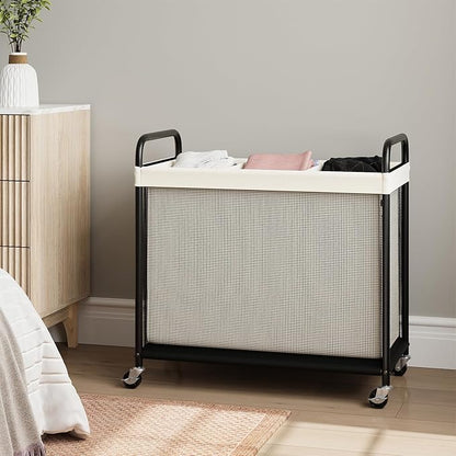 ELYKEN Laundry Hamper 3 Section, 120L Rolling Laundry Sorter with Removable Liner Bag, Laundry Basket with Wheels, Steel Frame with Metal Handle, Clothes Hamper Cart for Laundry Room & Bedroom