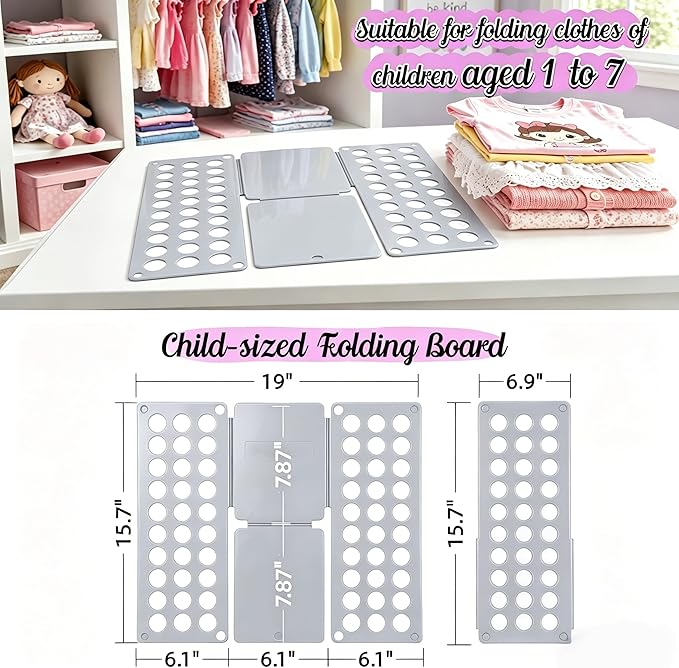 Toddler Shirt Folding Board (Ages 1–7) – Build Independence & Fine Motor Skills, Mini Kids Clothes Folding Board & Shirt Folder, Portable Laundry Organizer for Small Sizes (Grey)