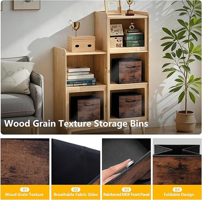 WUIKE 11-Inch Storage Cube Bins, Rust Brown Cubby Organizer Baskets with Handles, Collapsible Storage Bins for Shelves and Closet, 4-Pack