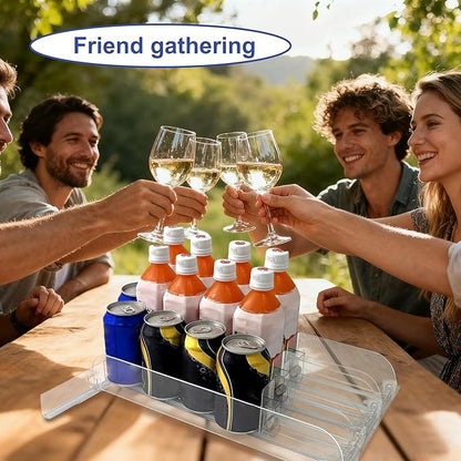 Drink Organizer for Fridge, Adjustable Acrylic Beverage Dispenser with Dividers for Cans (6Pack)