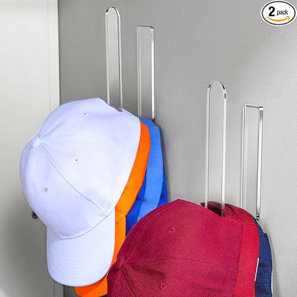 2 Packs Hat Hangers for Wall - Hat Hook Acrylic Baseball Hat Rack Adhesive Baseball Cap Organizer Hat Holder for Wall Closet Door Bedroom Organization