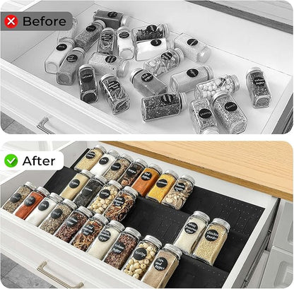 Famhap Spice Drawer Organizer, 6 Pack Drawer Seasoning Organizer Expandable from 11.6" to 23.2" Seasoning Rack Tray Insert for Kitchen Drawers, Spice Rack Tray for Drawer/Countertop (Black)
