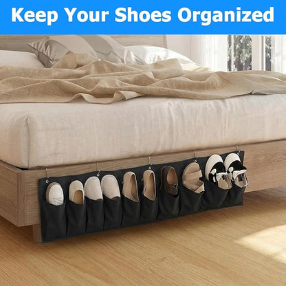 2 Pcs RV Shoe Pockets 10 Pockets, Heavy Hanging Bedside Storage Organizer with Hooks Storage Pocket Hangs on bed for Shoes Toys and Tool Accessories