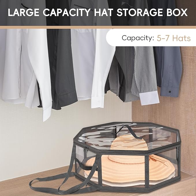 Clear Hat Box for Travel and Storage, Transparent Cowboy Hat Case for Women & Men, Lightweight Collapsible Hat Storage Box, Large Wide Brim Cap Bag for Closet, Visible Toy & Clothing Organizer