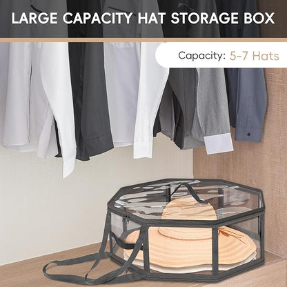 Clear Hat Box for Travel and Storage, Transparent Cowboy Hat Case for Women & Men, Lightweight Collapsible Hat Storage Box, Large Wide Brim Cap Bag for Closet, Visible Toy & Clothing Organizer