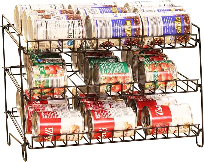 FixtureDisplays® 3-Tier Shelf Wire Rack Trending Can Rack Organizer, Can Jar Dispenser for Kitchen Cabinet, Countertop, Pantry 16" Wide X 12.5" Tall X 10" Deep, 15 Oz Put on Top Shelf 10085CAN