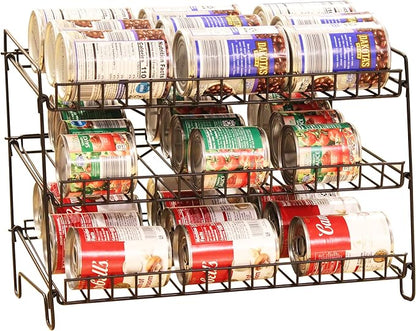 FixtureDisplays® 3-Tier Shelf Wire Rack Trending Can Rack Organizer, Can Jar Dispenser for Kitchen Cabinet, Countertop, Pantry 16" Wide X 12.5" Tall X 10" Deep, 15 Oz Put on Top Shelf 10085CAN