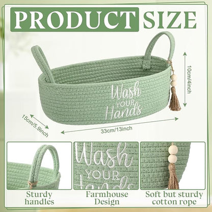 Wash Your Hands Bathroom Decoration Green Cotton Rope Toilet Basket Toilet Paper Holder Basket Rustic Bathroom Organizer Farmhouse Home Decoration Organizing Small Baskets