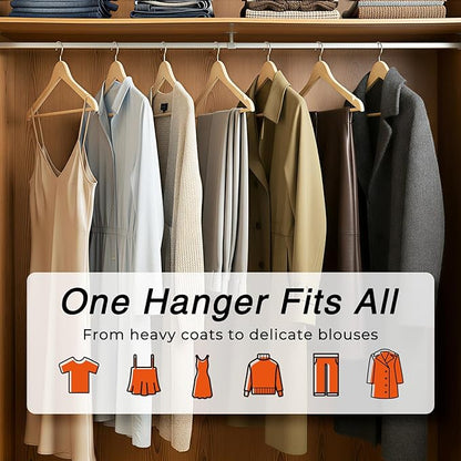 HOUSE DAY Slim Wooden Hangers 20 Pack, Solid Wood Hanger with Non Slip Shoulder Notches & Pant Bar, Smooth Finish Wood Clothes Hangers for Shirts, Suits, Jackets, Natural