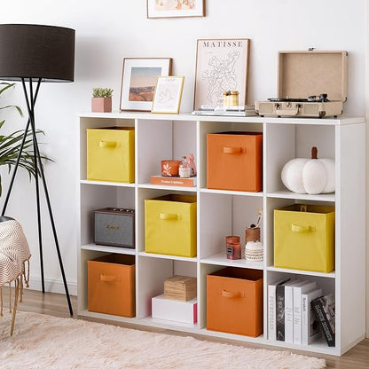 GRANNY SAYS 11 Inch Cube Storage Bins, Cube Storage Organizer, Fabric Storage Bins with Handle, Storage Cubes for Shelves, Closet, 3 Yellow & 3 Orange, 6-Pack