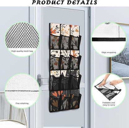 Black Cat Over The Door Shoe Organizer 12 Pockets Wall Hanging Storage for Kids Room Rabbit Door Hanger Organizer Mesh Fabric Shoe Holder Hanger for BedRoom