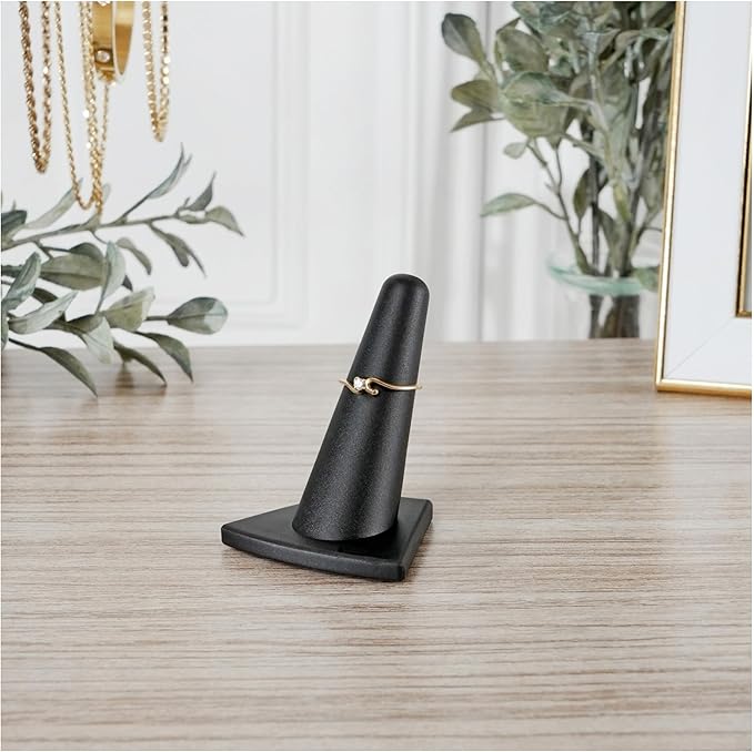 Plymor Black Rubber Ring Finger Display, Single on Triangular Base, 2" W x 1.625" D x 2.125" H (Pack of 12)