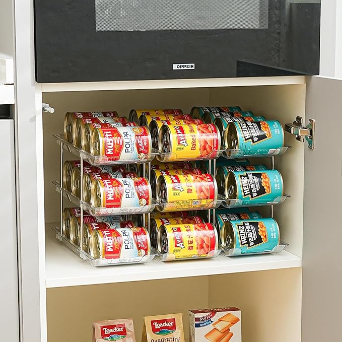 Amlllas Can Organizer for Pantry, Stacking Can Storage Organizer Pantry, Automatic Rolling Can Rack for Fridge, 3Tire 6 Columns Can Holder for 72 Cans, Canned Goods Organizer