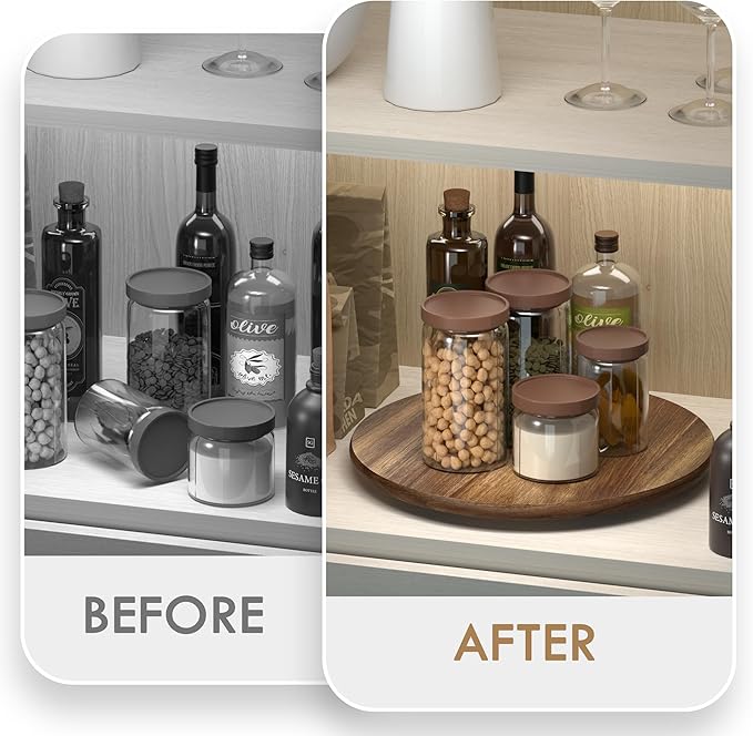 Lazy Susan for Table Top Bamboo Lazy Susan Turntable for Cabinet Kitchen Countertop Organizer for Condiment Bathroom Counter Organizer Decor Sink Tray Acacia Wood 13.2 Inch
