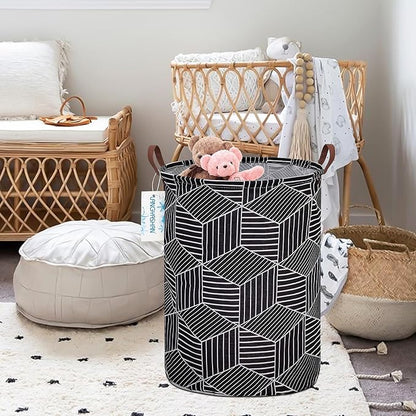 Laundry Basket Canvas Fabric Collapsible Organizer Basket for Storage Bin Toy Bins Gift Baskets Bedroom Clothes Children Nursery Hamper (Black diamond)