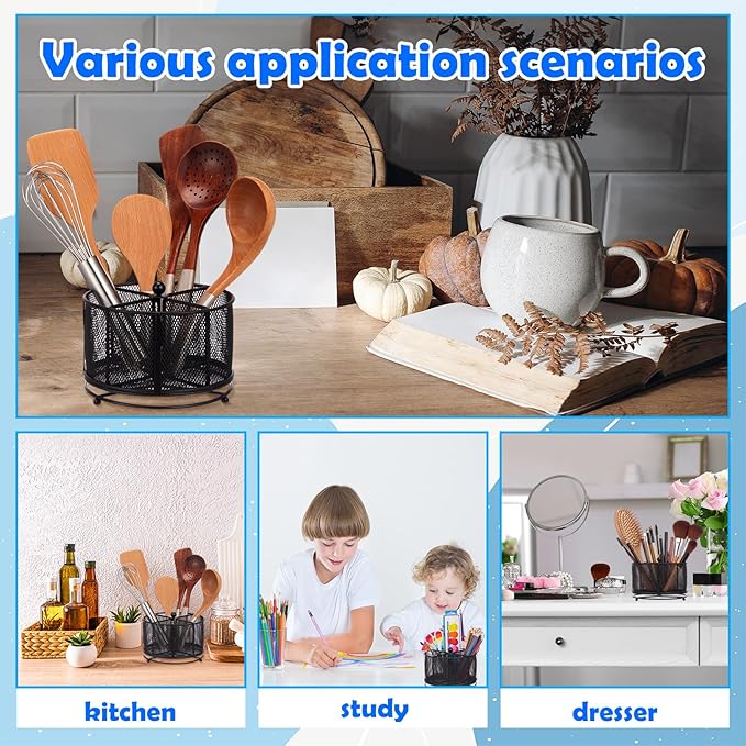 360° Rotating Silverware Utensil Caddy Holder with 4 Compartments Black Metal Mesh Silverware Caddy for Spoon Fork Holder Party Kitchen Countertop Buffet Picnic Camping Outdoor Barbecue