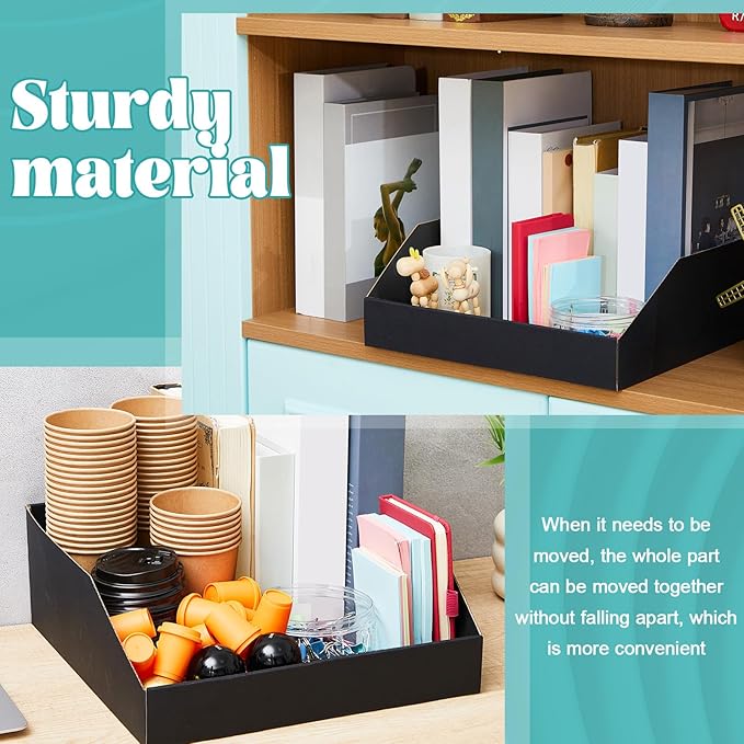 Fuyoooo 30 Pack 12 x 10 x 4. 5 Inches Cardboard Storage Bins Open Top Bin Boxes Black Corrugated Shelf Organizer Bins for Pantry, Parts, Garage, Snacks, Bottles, Cans or Warehouse Home Cubby