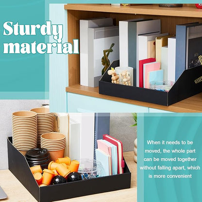 Fuyoooo 30 Pack 12 x 10 x 4. 5 Inches Cardboard Storage Bins Open Top Bin Boxes Black Corrugated Shelf Organizer Bins for Pantry, Parts, Garage, Snacks, Bottles, Cans or Warehouse Home Cubby